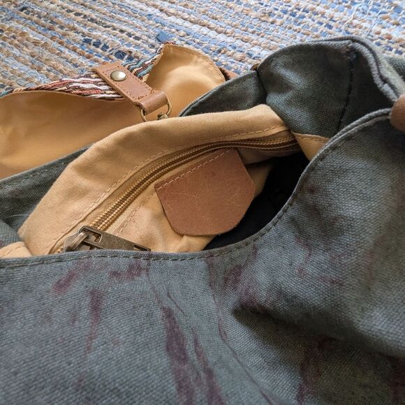 Backpack Tribal Aztec Olive Green Stripes Canvas Bag Festival Purse Boho Gremlin - Picture 2 of 8